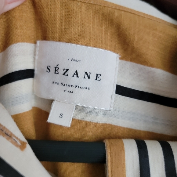 Sezane Celia Dress in Ochre, Ecru and Black stripes size S - Picture 10 of 13
